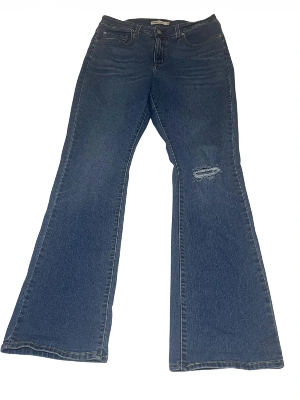 Levi’s 725 High Rise Bootcut Jeans Women’s Size 32 Medium Wash Distressed Denim